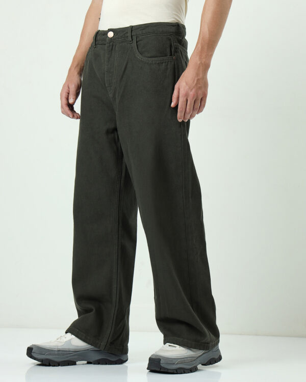 Men's Olive Baggy Straight Fit Jeans