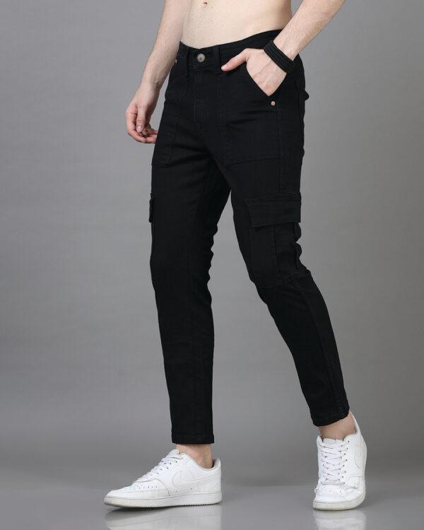 Men's Jet Black Slim Fit Cargo Jeans